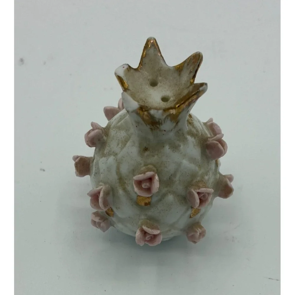 Vintage Japan Porcelain Salt Pepper Shaker Single Applied Rosebuds Gold Trim